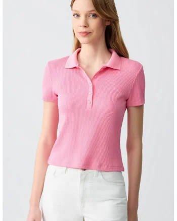 Tricou polo slim fit din amestec de modal, Roz