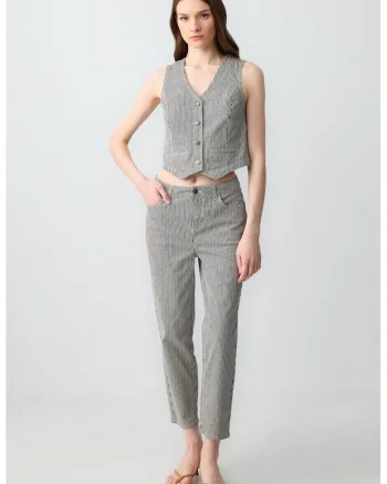 Pantaloni crop conici, Gri melange