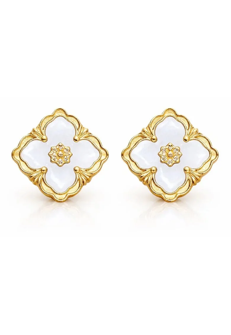 Cercei femei,  formă de floare, inox suflat cu aur 18k, 1x1.1cm