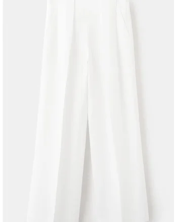 Pantaloni drepti din amestec de in, Alb