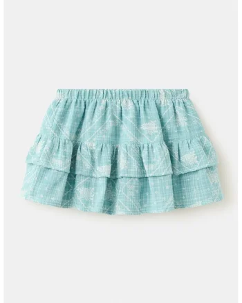 Fusta mini cu croiala evazata si talie elastica, Alb/Turcoaz