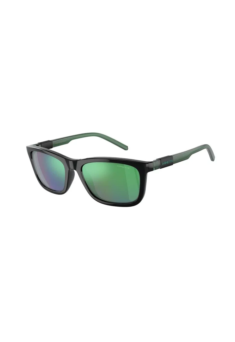 Ochelari de soare dreptunghiulari cu lentile oglinda, Verde/Negru