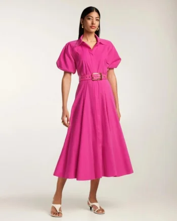 Rochie midi din bumbac tip camasa cu maneci scurte Oman