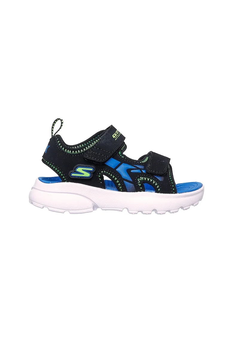 Sandale cu inchidere velcro si detalii logo, Negru/Verde lime