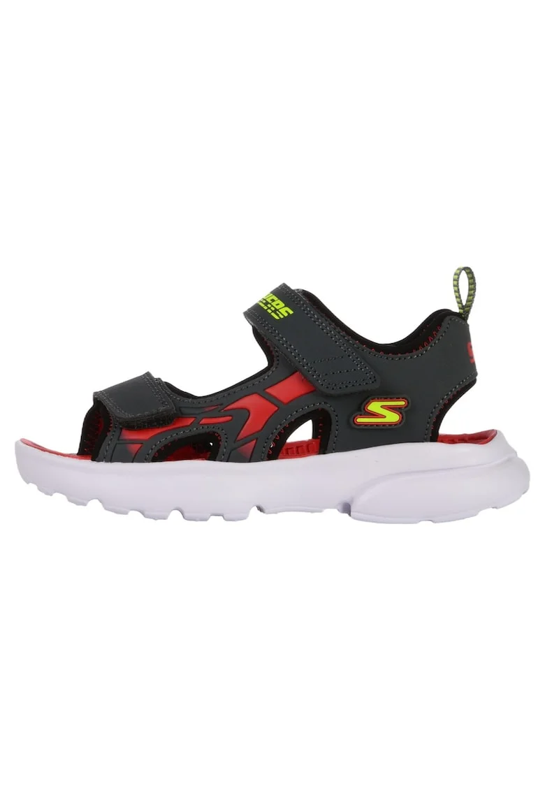 Sandale cu inchidere velcro si detalii logo, Gri