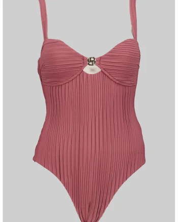 Costum de baie intreg cu burete si striatii, Rosu capsuna