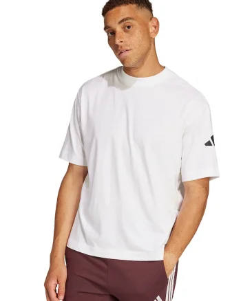 Tricou cu decolteu la baza gatului si detaliu cu logo pe maneci, Negru stins/Alb optic