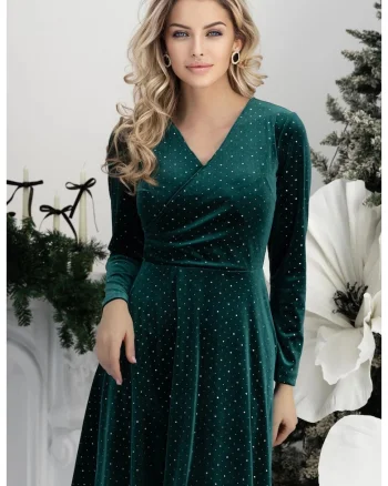 Rochie scurta din catifea cu sclipici, croi clos si decolteu petrecfewqgut, Verde