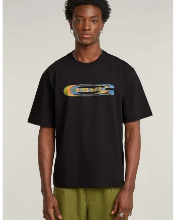 Tricou din bumbac organic cu imprimeu pe piept, Negru/Galben/Albastru
