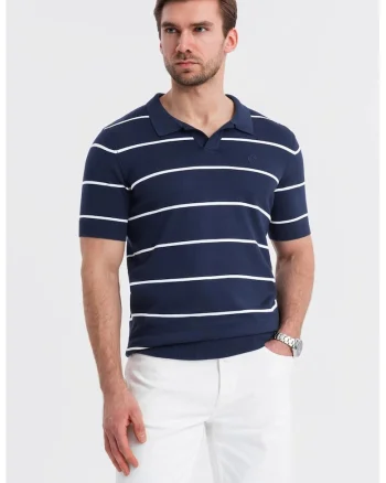 Tricou polo cu dungi, Alb/Bleumarin