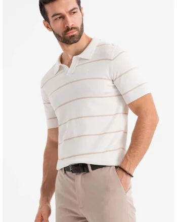 Tricou polo cu dungi, Alb