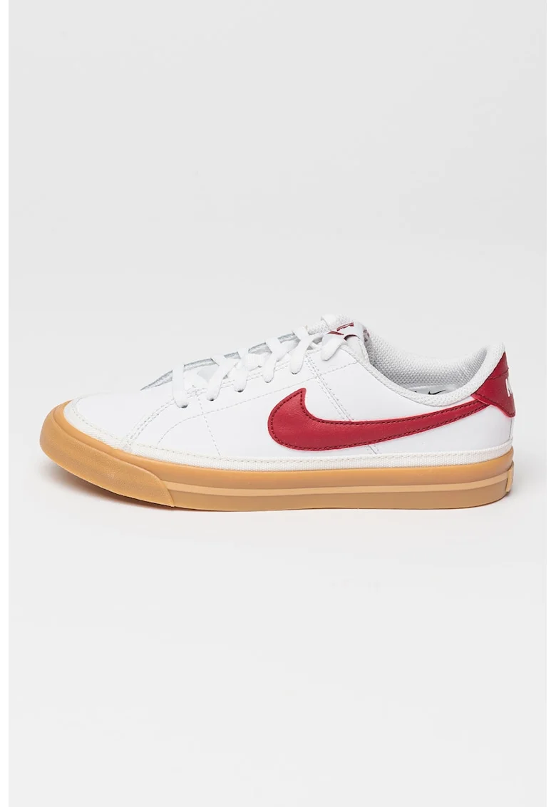 Pantofi sport Court Legacy cu insertii din piele, Alb/Visiniu