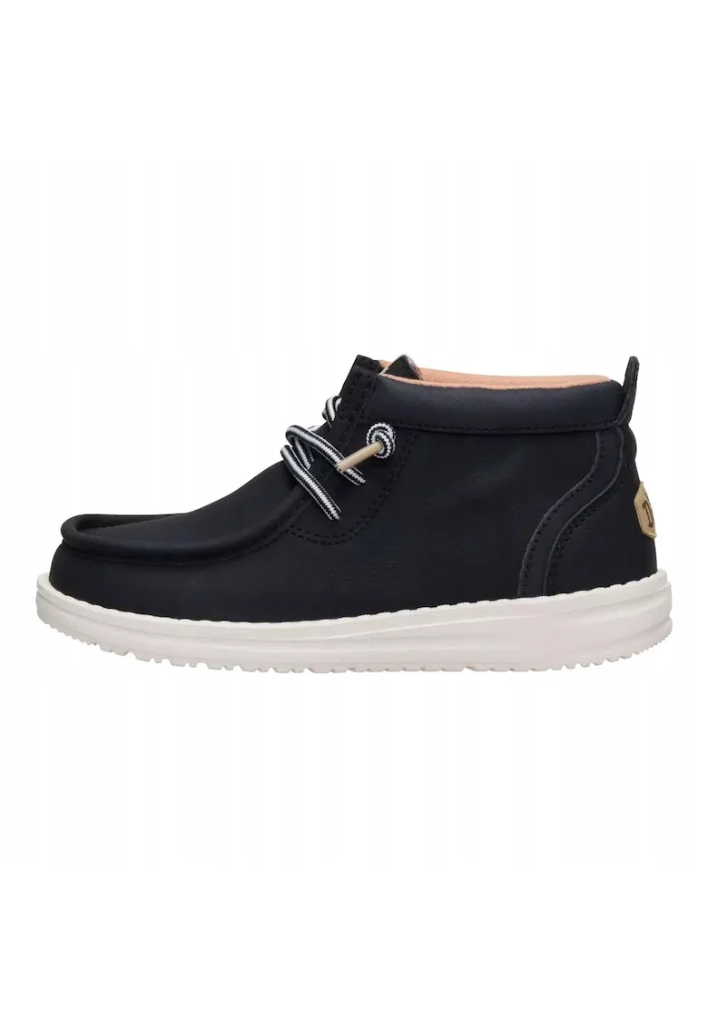 Mocasini Copii Piele Naturala Spuma EVA, Classic Wally Mid, Negru, Negru