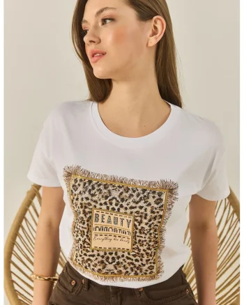 Tricou cu decolteu rotund si imprimeu Lucci