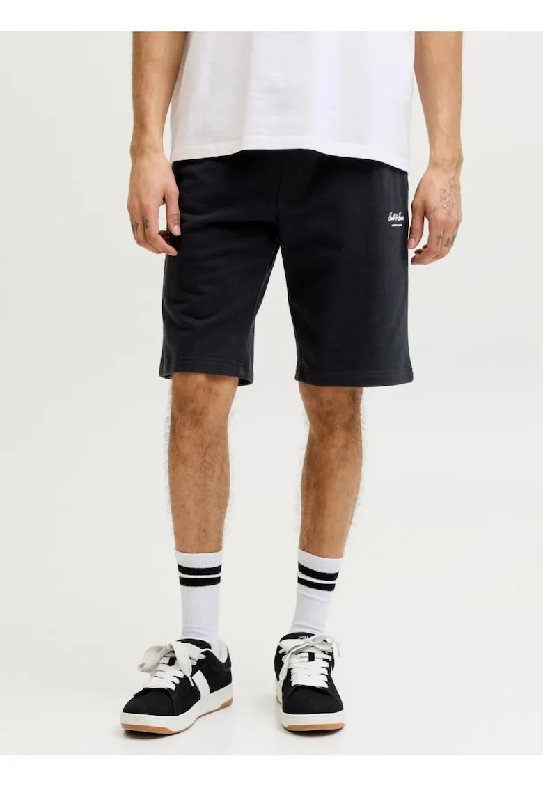 Pantaloni scurti de trening barbati, talie medie, Regular fit, Negru
