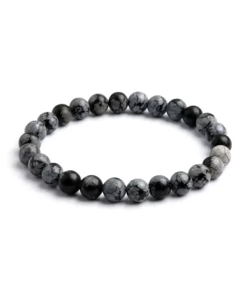 Bratara cu Pietre Semipretioase Naturale Obsidian Fulg de Nea de 6mm, unisex