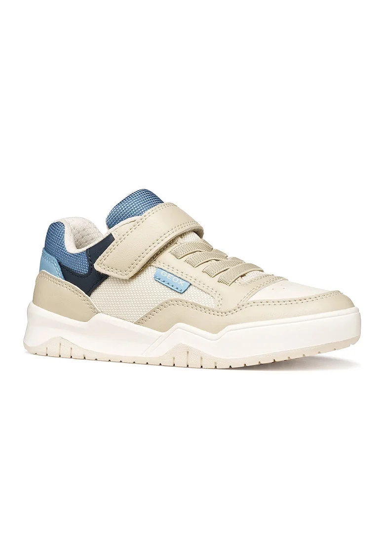 Pantofi sport Perth din piele ecologica si plasa cu banda velcro, Albastru inchis/Bej deschis