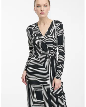 Rochie cambrata cu model geometric, Alb/Albastru ultramarin