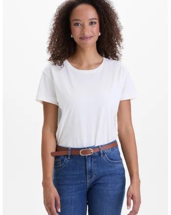 Tricou cu decolteu rotund, Alb