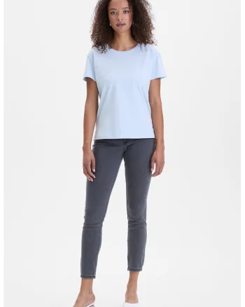 Tricou cu decolteu rotund, Albastru azur