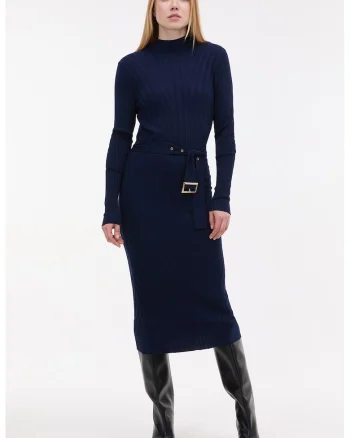 Rochie midi tricotata si cambrata, Albastru ultramarin