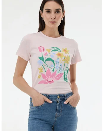 Tricou regular fit cu imprimeu floral, Roz deschis