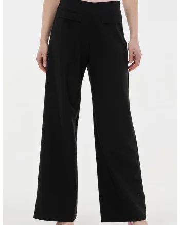 Pantaloni evazati cu fermoar lateral, Negru