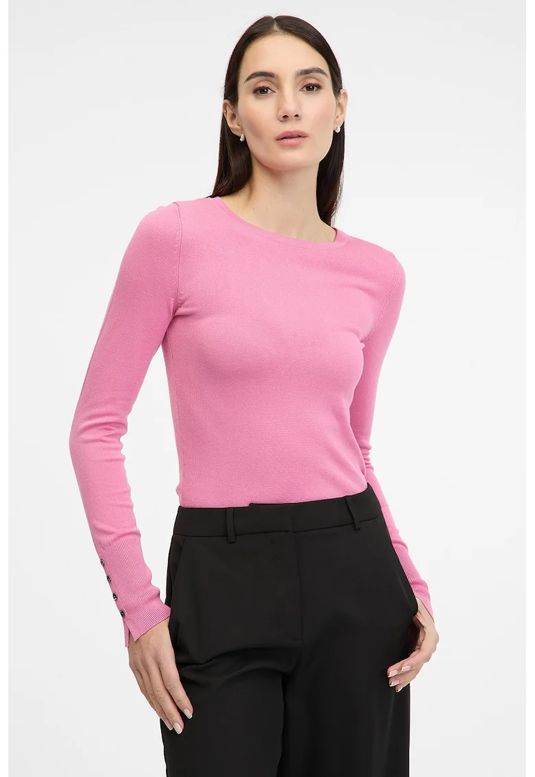 Pulover slim fit cu mansete cu nasturi, Roz