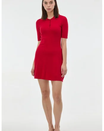 Rochie polo tricotata, Rosu