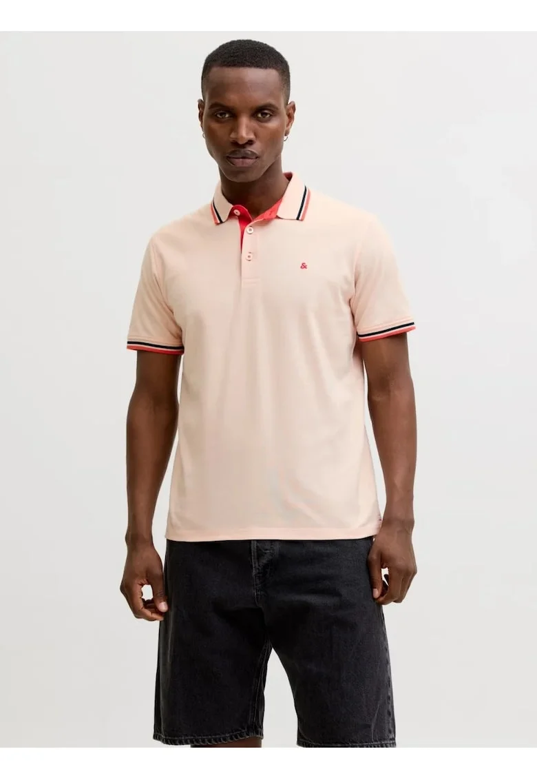 Tricou polo barbati, Slim fit cu guler contrast, Piersica,