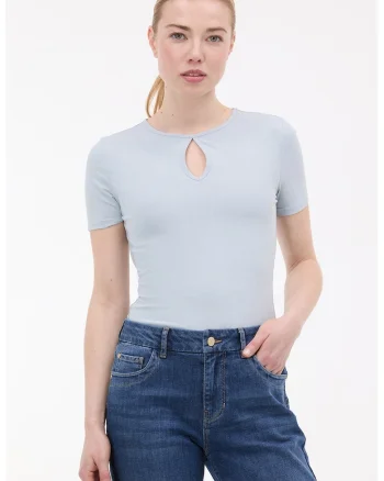 Tricou cu decupaj lacrima, Albastru prafuit