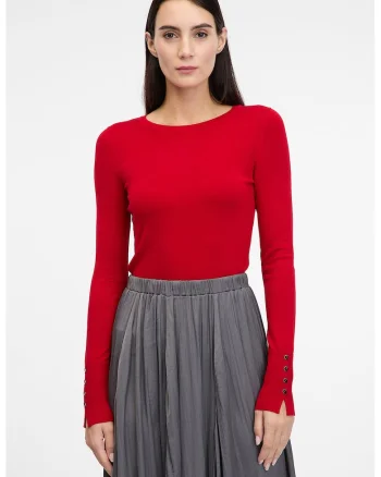 Pulover slim fit cu mansete cu nasturi, Rosu