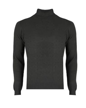 Bluza cu guler inalt din bumbac tricotat fin, Verde