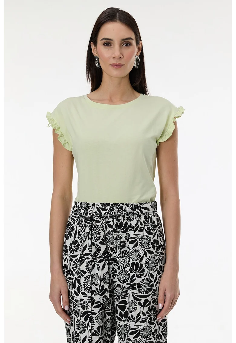 Tricou cu garnitura cu volane pe maneci, Galben pal