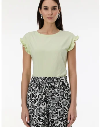 Tricou cu garnitura cu volane pe maneci, Galben pal