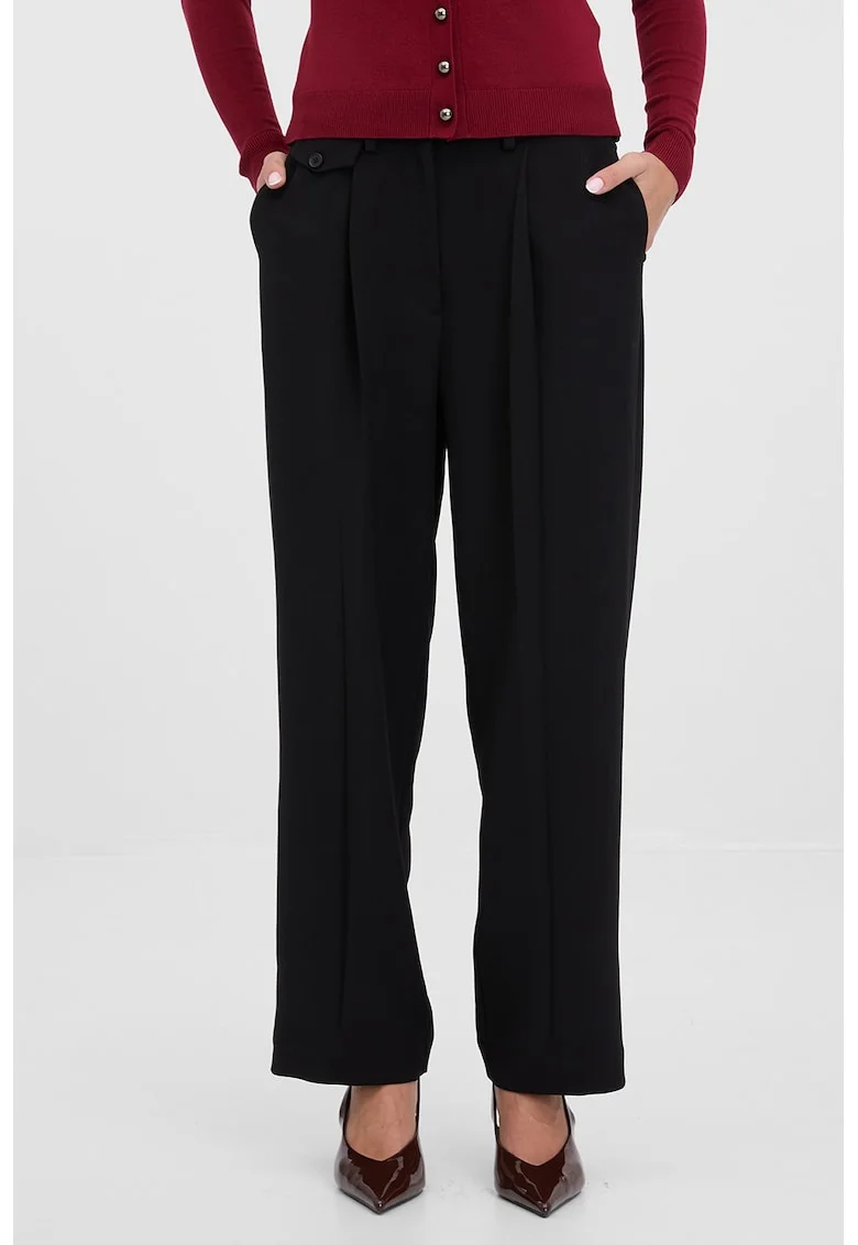 Pantaloni cu croiala dreapta si talie medie, Negru
