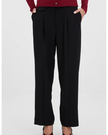 Pantaloni cu croiala dreapta si talie medie, Negru