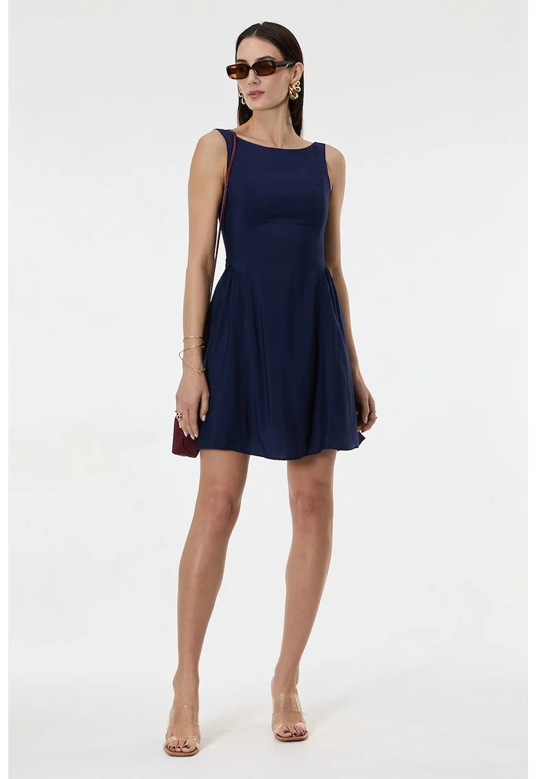 Rochie fara maneci cu decolteu barcuta, Albastru ultramarin