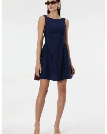 Rochie fara maneci cu decolteu barcuta, Albastru ultramarin