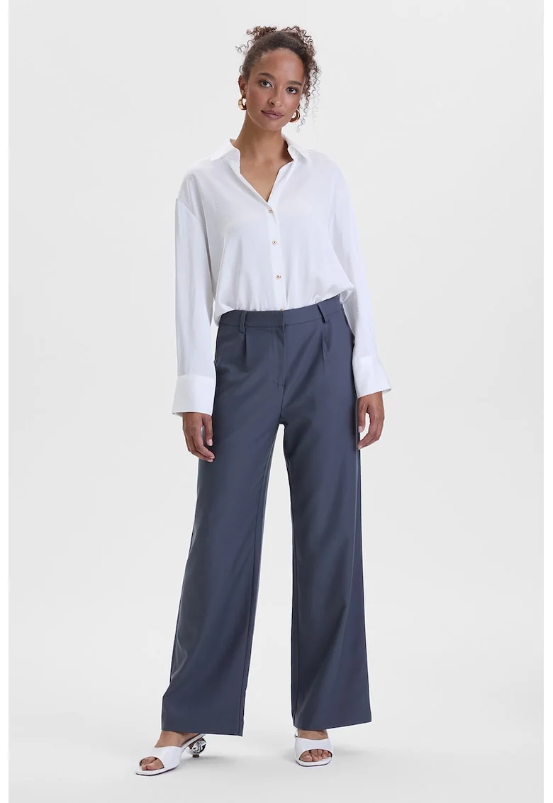 Pantaloni cu croiala ampla si talie medie, Bleumarin stins