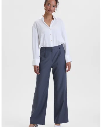 Pantaloni cu croiala ampla si talie medie, Bleumarin stins