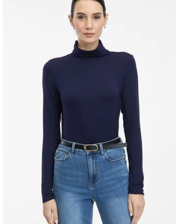 Bluza slim fit cu guler mediu, Albastru ultramarin