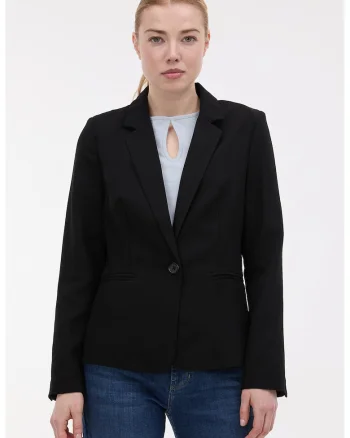 Sacou cu un nasture si model uni, Negru