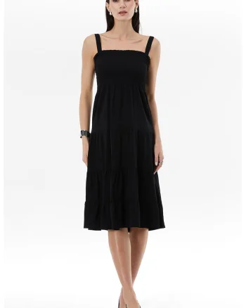Rochie evazata cu model uni, Negru