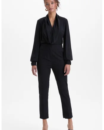 Pantaloni crop cu talie inalta, Negru