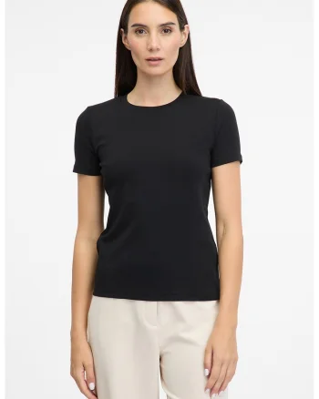 Tricou din amestec de bumbac cu decolteu la baza gatului, Negru