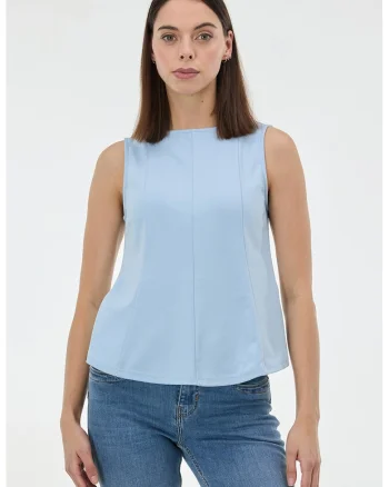Bluza fara maneci cu terminatie evazata, Albastru pastel