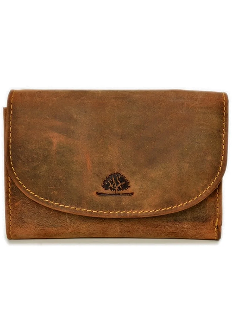 Portofel unisex piele naturala maro antichizat 15 x 11 cm, Vintage,  Maro antichizat