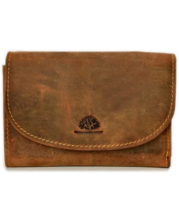 Portofel unisex piele naturala maro antichizat 15 x 11 cm, Vintage,  Maro antichizat