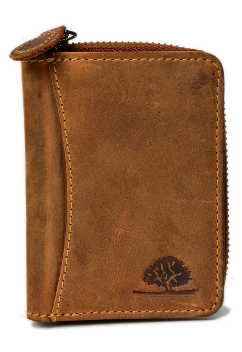 Portofel unisex piele naturala maro antichizat 8.5 x 10 cm, Vintage,  Maro antichizat
